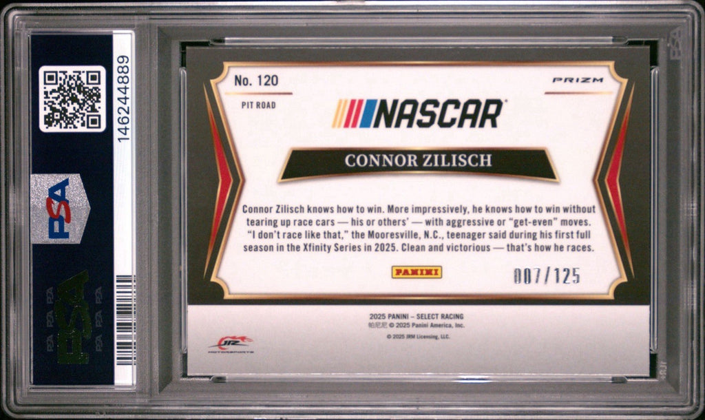 2025 Panini Select Pit Road Maroon Prizm #d /125 Connor Zilisch #120 PSA 10 Gem