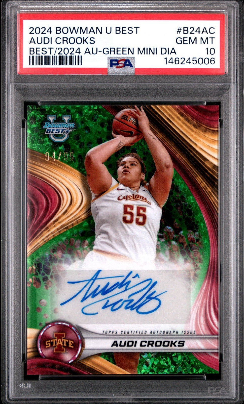 2024-25 Bowman U Best - Audi Crooks Green Mini Diamond Auto /99 - PSA 10 Gem