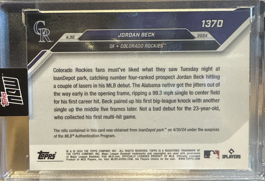 JORDAN BECK - 2024 Topps Now #137D Game-used Base Relic Red Parallel 01/10