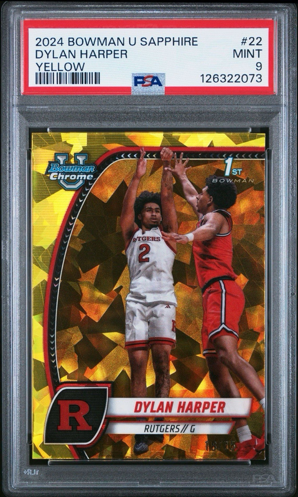 2025 Bowman Chrome Dylan Harper Yellow 1st Sapphire /75 PSA 9 Mint