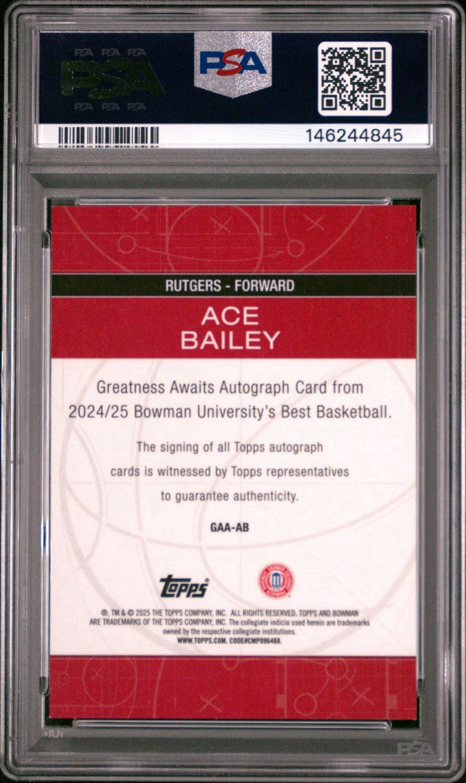 Ace Bailey 2024 Bowman U Best Greatness Awaits Geometric Auto PSA 9