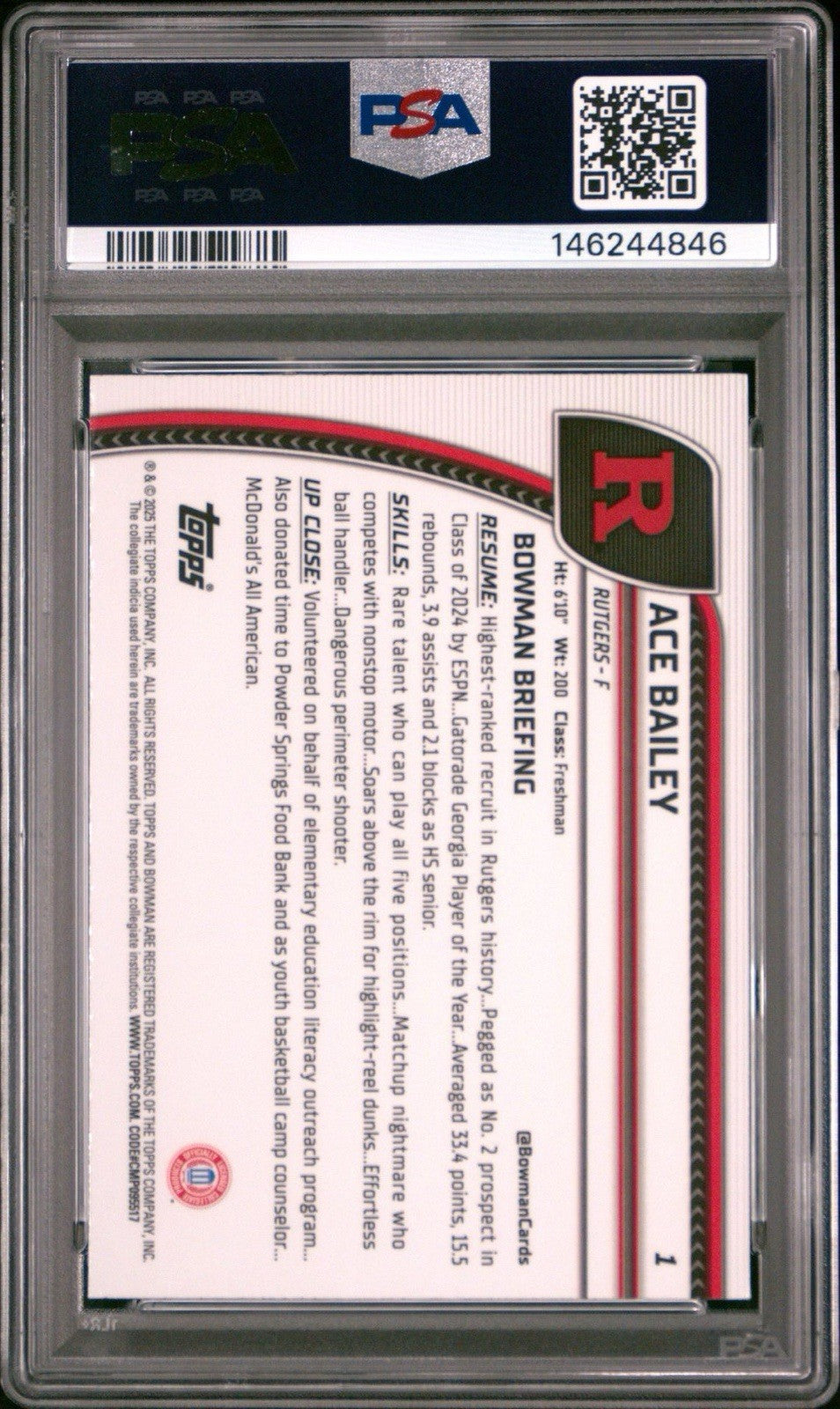 Ace Bailey 2024-25 Bowman Chrome U #1 - Green Reptilian Refractor /75 - PSA 9