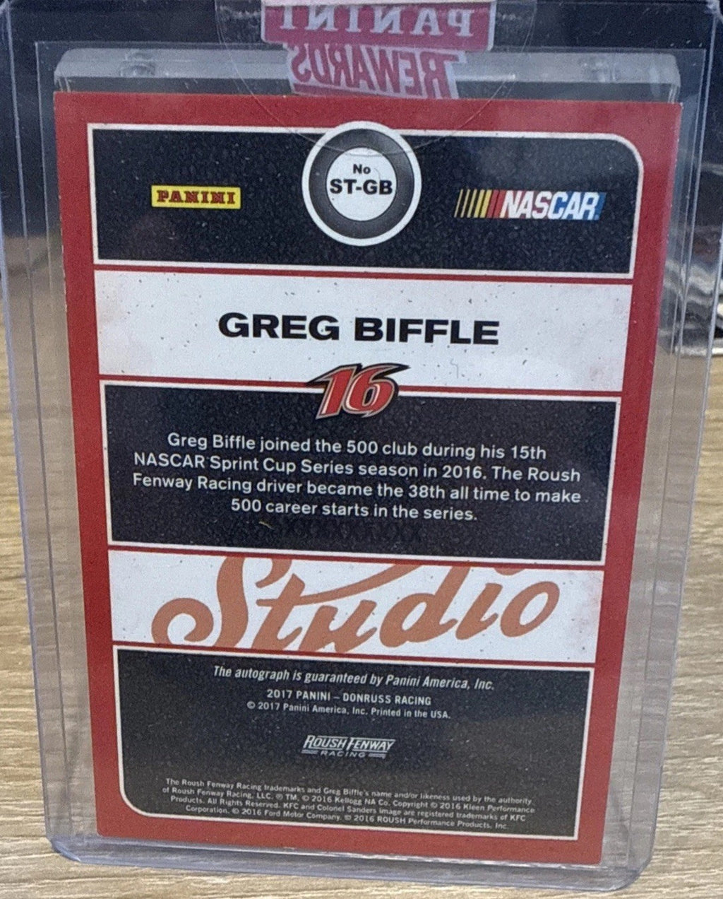 2017 Donruss Studio Greg Biffle Auto #ST-GB Autographed