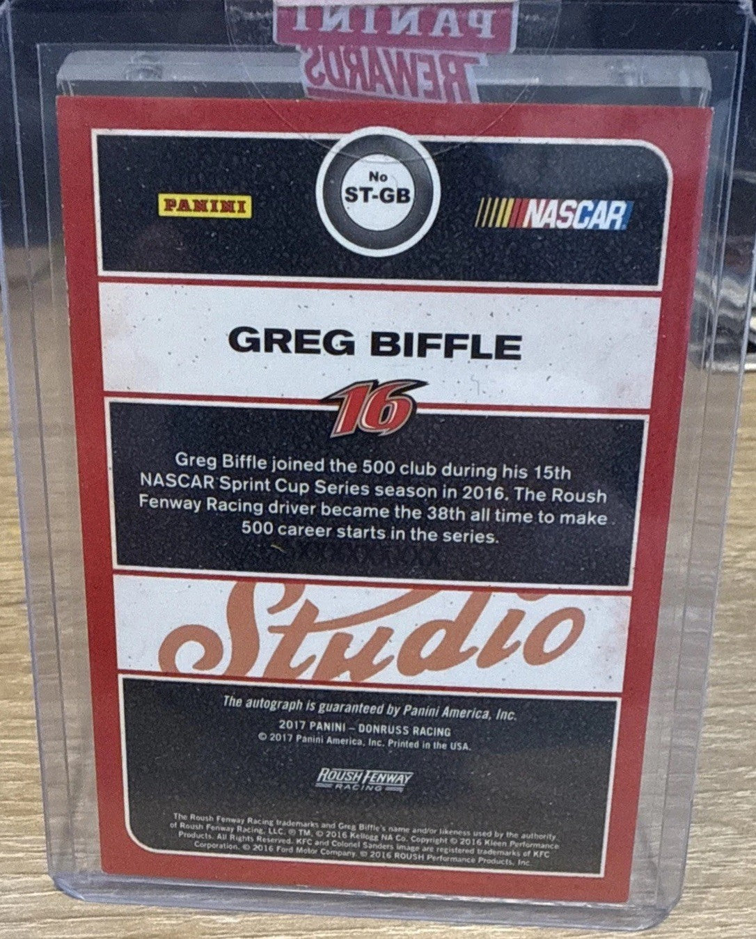 2017 Donruss Studio Greg Biffle Auto #ST-GB Autographed