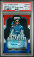 Danica Patrick 2023 Panini Prizm Nascar Spotlight Auto RWB Hyper /36 PSA 10