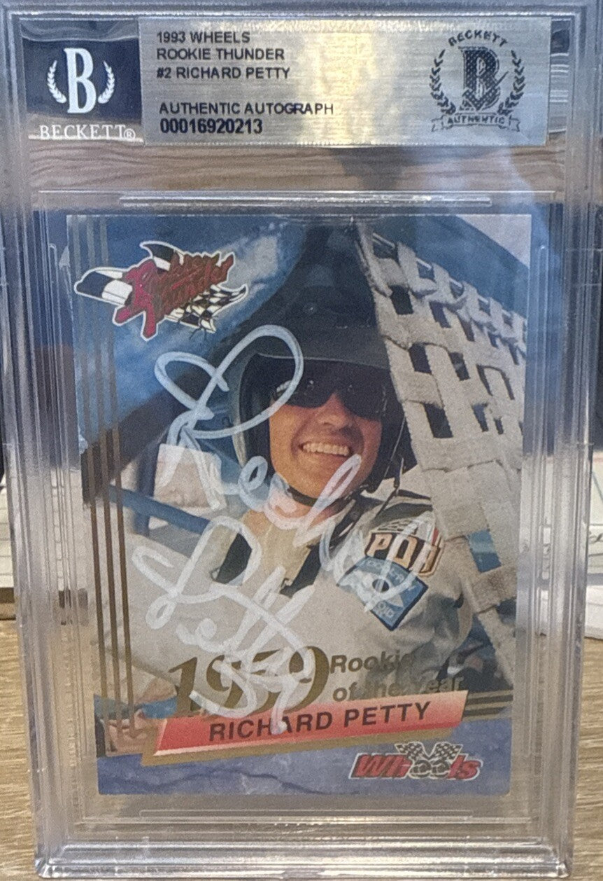 Signed Richard Petty 1993 Wheels Rookie Thunder #2 Beckett BAS Slabbed