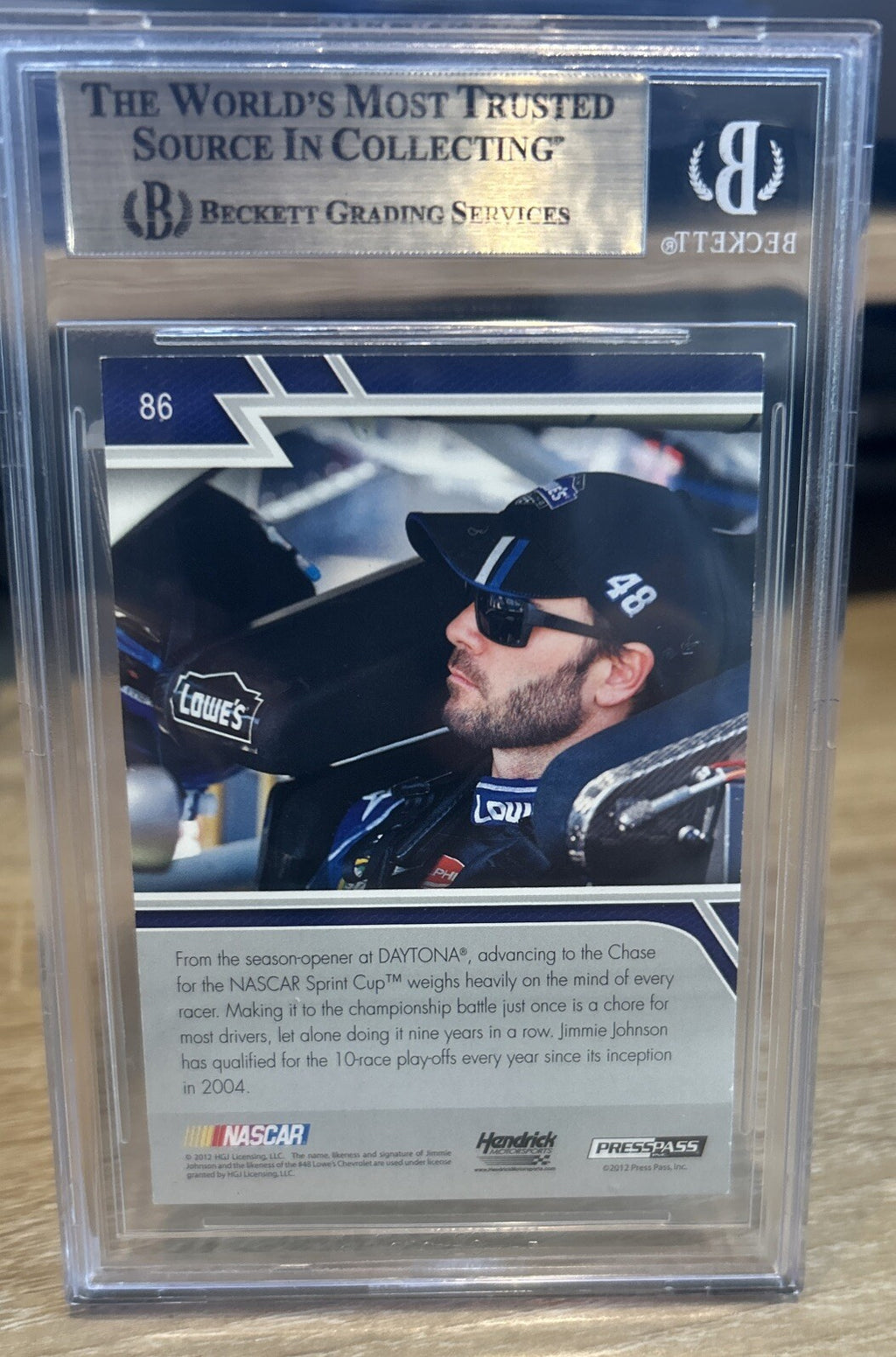 2013 Press Pass JIMMIE JOHNSON #86 SIGNED AUTOGRAPH BECKETT BAS Slab