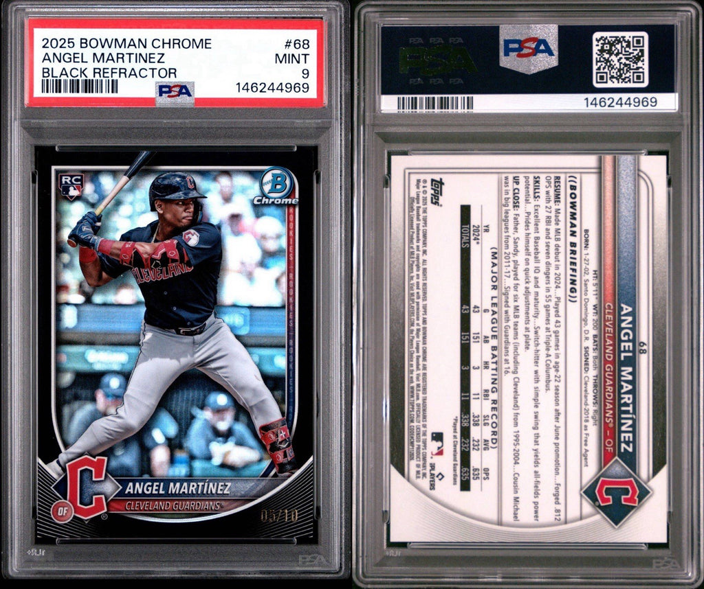 2025 Bowman Chrome Black Refractor 3/10 Angel Martinez PSA 9 Mint