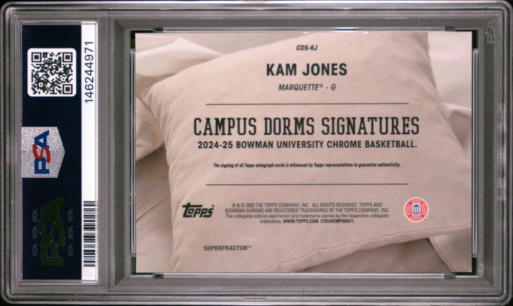 2024 Bowman Chrome U Kam Jones - Campus Dorms Superfractor auto 1/1 - PSA 10 Gem