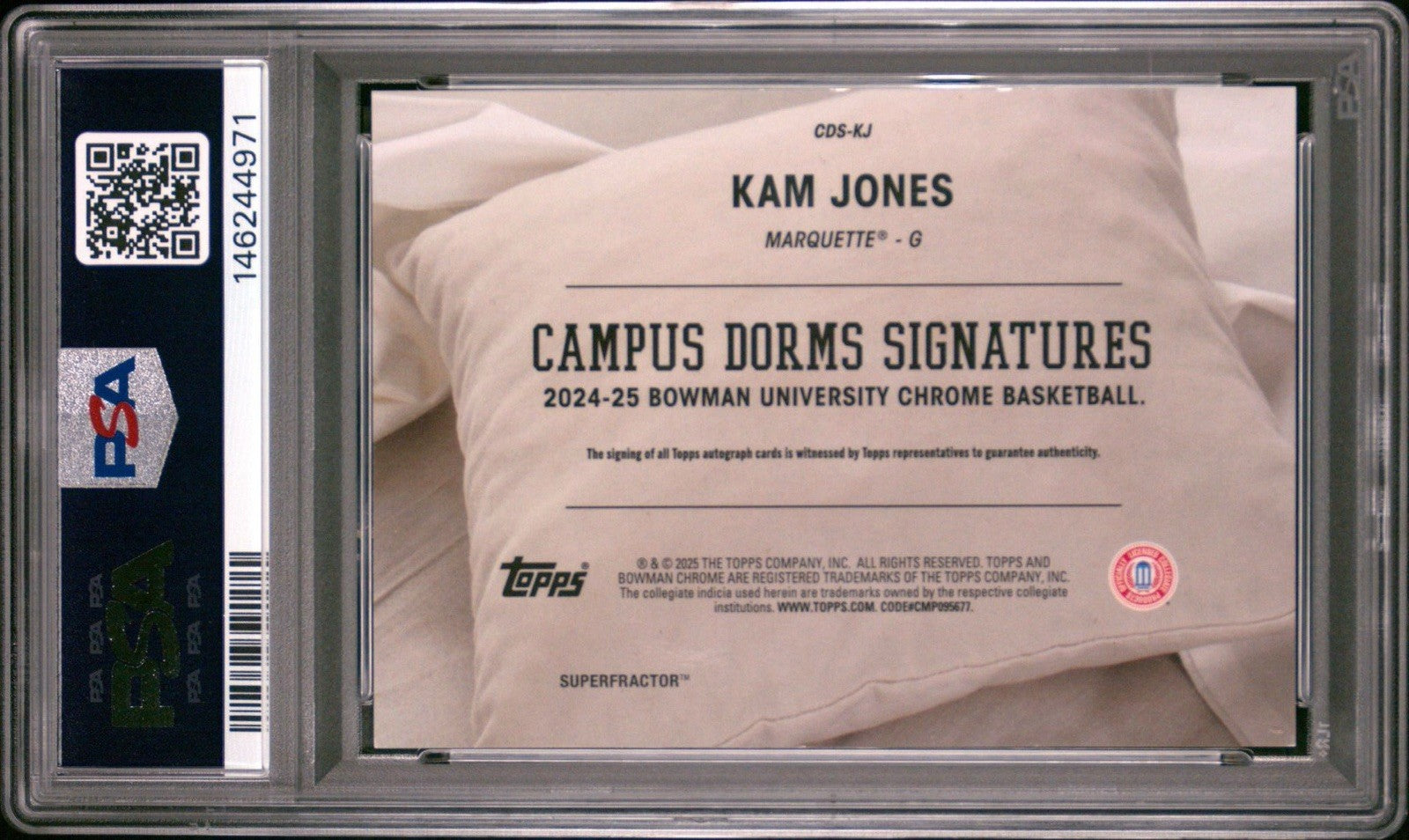 2024 Bowman Chrome U Kam Jones - Campus Dorms Superfractor auto 1/1 - PSA 10 Gem