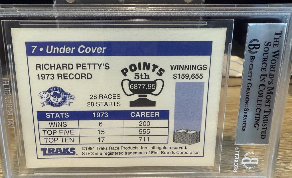 Signed Richard Petty 1991 Traks #7 NASCAR Beckett BAS Slab