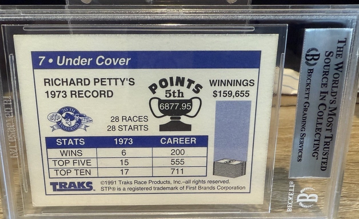 Signed Richard Petty 1991 Traks #7 NASCAR Beckett BAS Slab