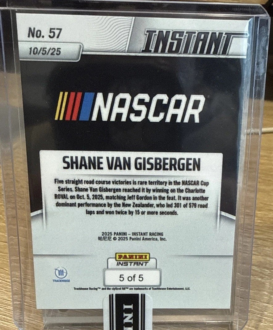 2025 Panini Instant NASCAR #57 Shane van Gisbergen - Lightning 5/5 - 5 Road Wins