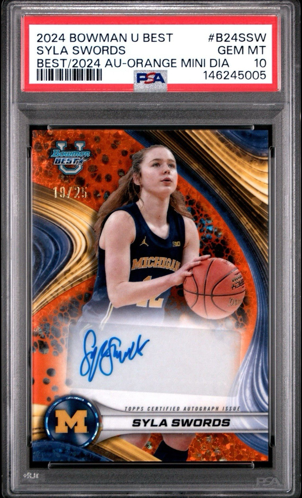 2024-25 Bowman U - Best of 2024 Auto Syla Swords Orange Mini Dia Auto /25 PSA 10