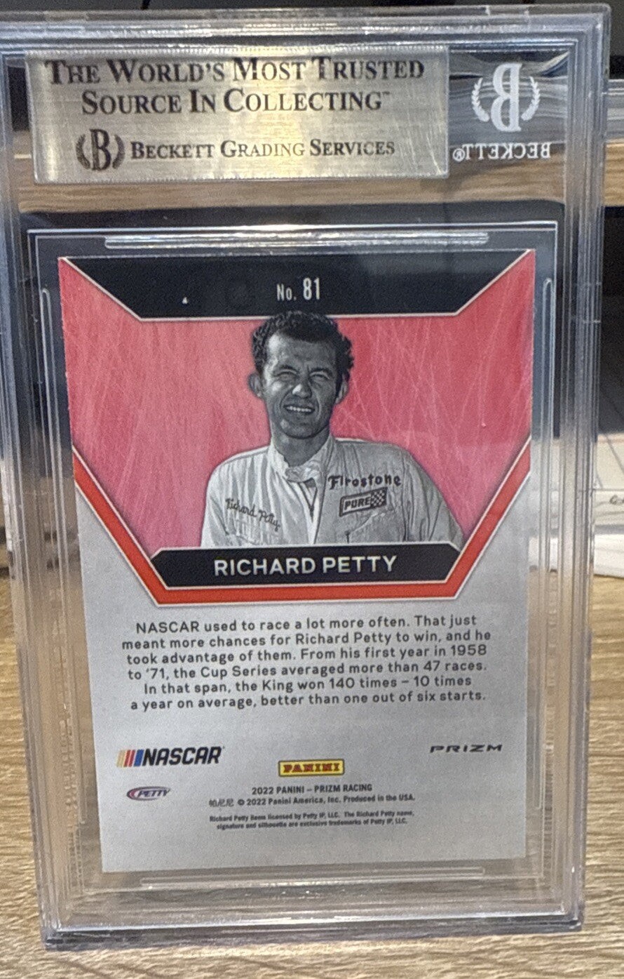 Signed Richard Petty 2022 Panini Prizm Icons Reactive Green #81 BAS Beckett