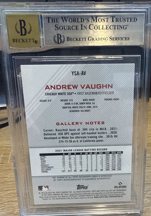 2022 TOPPS GALLERY ANDREW VAUGHN YSA-AV YOUNG STARS AUTO BGS 9 BAS 10