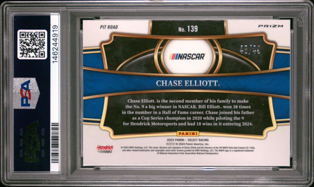 2024 Panini Select Pit Road Orange Prizm #d /49 Chase Elliott #139 PSA 10 Gem