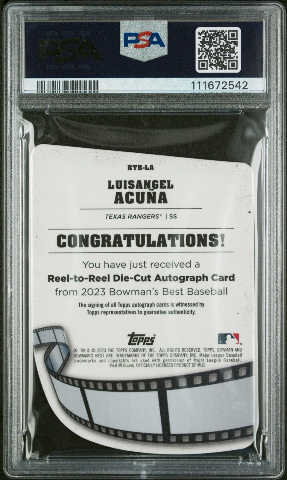 2023 Bowman's Best Luisangel Acuna Reel to Reel Die Cut #d /150 Auto PSA 9 Mint