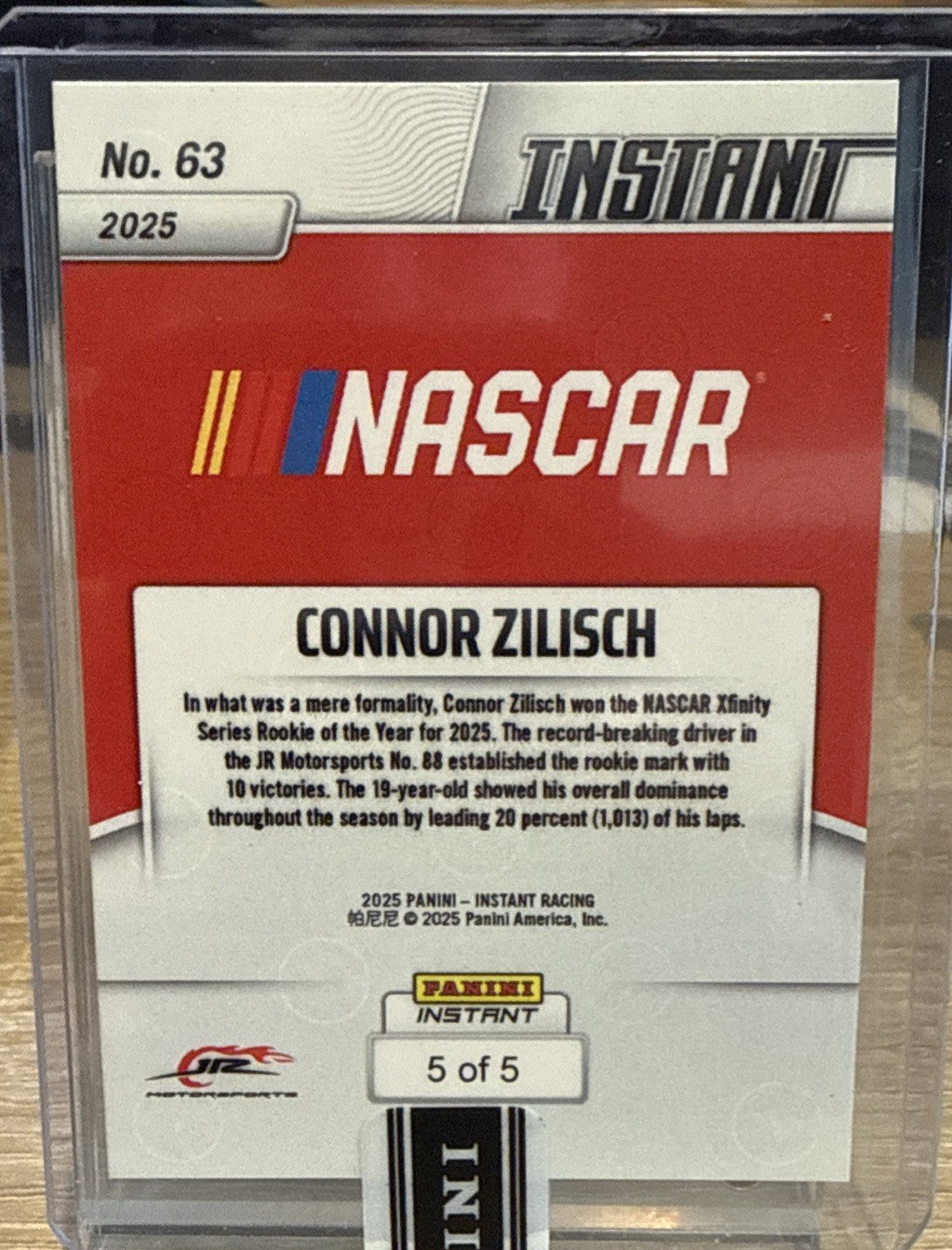 2025 PANINI INSTANT NASCAR #63 CONNOR ZILISCH - Lightning #d /5 - RC