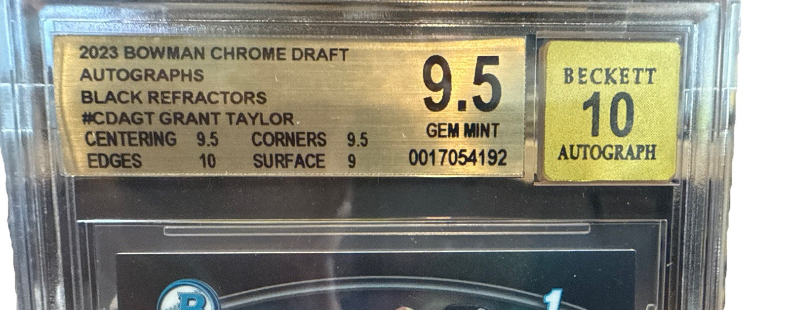 Grant Taylor 1st Bowman Auto Black Refractor /75 BGS 9.5 Auto 10 Gem #CDA-GT
