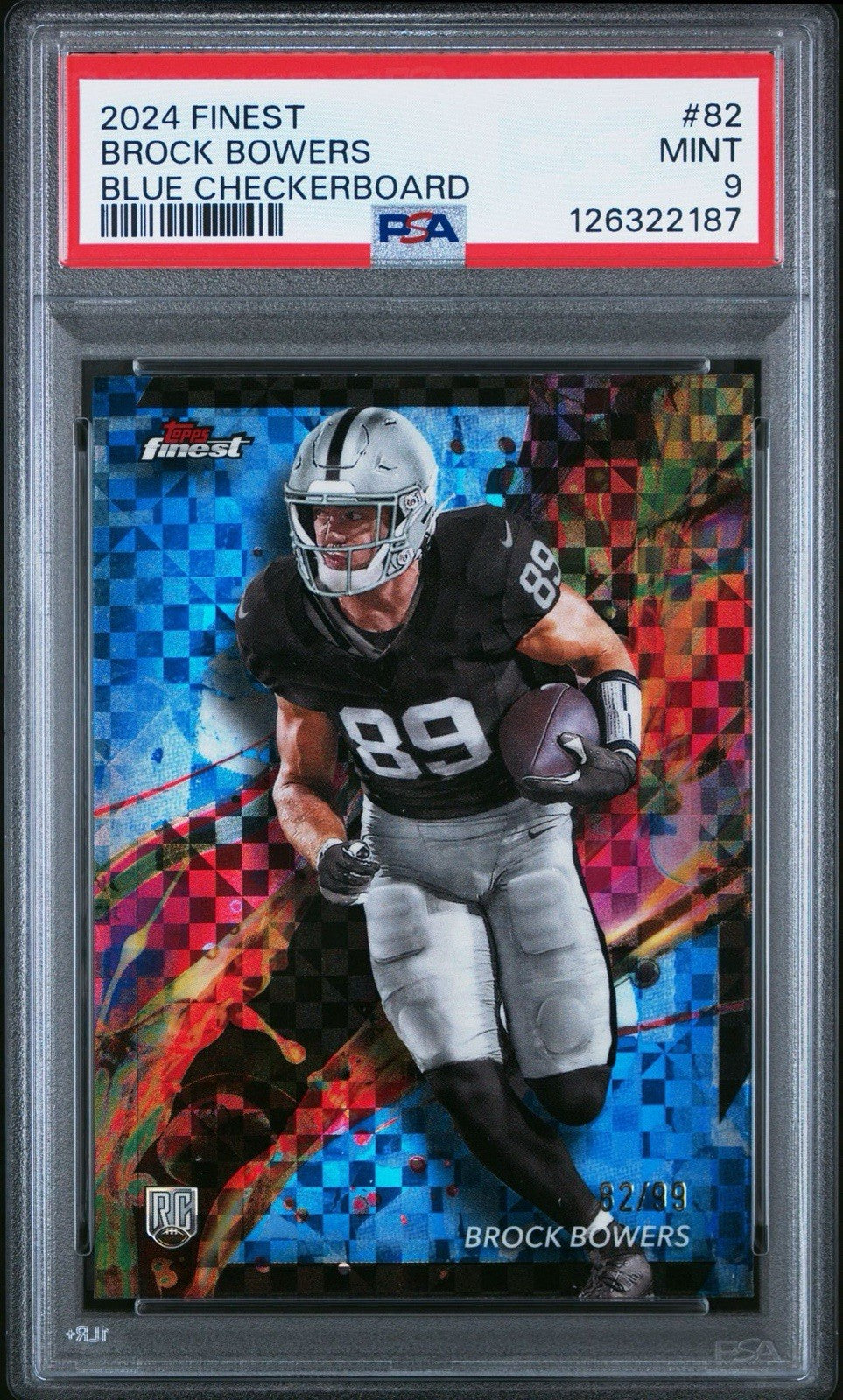 2024 TOPPS FINEST TEAM #82 BLUE CHECKERBOARD BROCK BOWERS #d /99 PSA 9