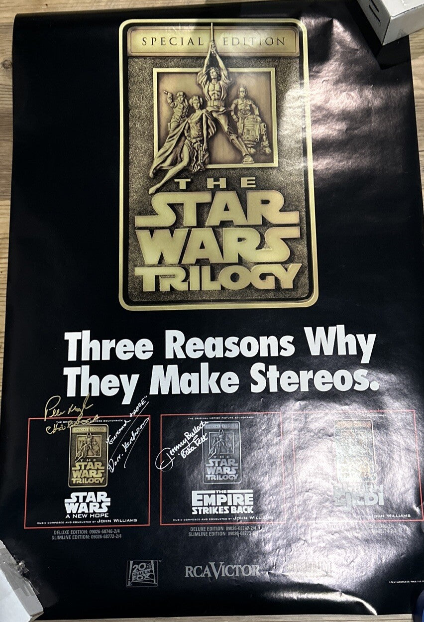 STAR WARS Trilogy Movie Poster  Signed by 3 - Mayhew, Bulloch And Don Henderson