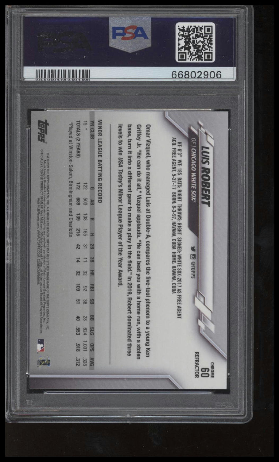2020 Topps Chrome #60 Luis Robert Pink Refractor PSA 10