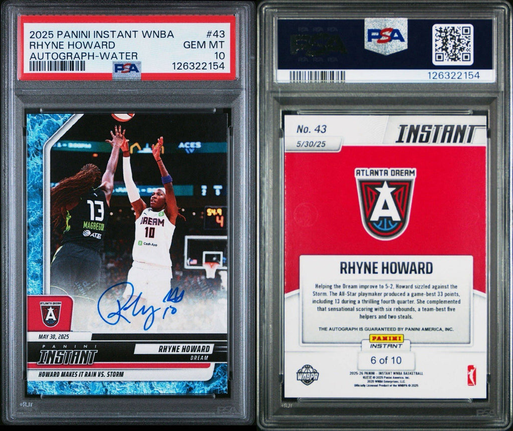 Rhyne Howard 2025 Panini Instant WNBA #43 Water Auto #d /10  - PSA 10 Gem
