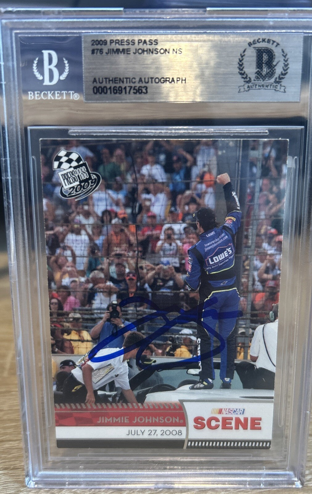 2009 Press Pass Scene JIMMIE JOHNSON #76 SIGNED AUTOGRAPH BECKETT BAS Slab