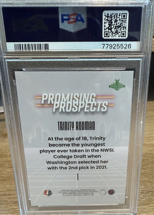 2021 PARKSIDE NWSL PREMIER ED PROMISING PROSPECTS BLUE #1 TRINITY RODMAN PSA 9