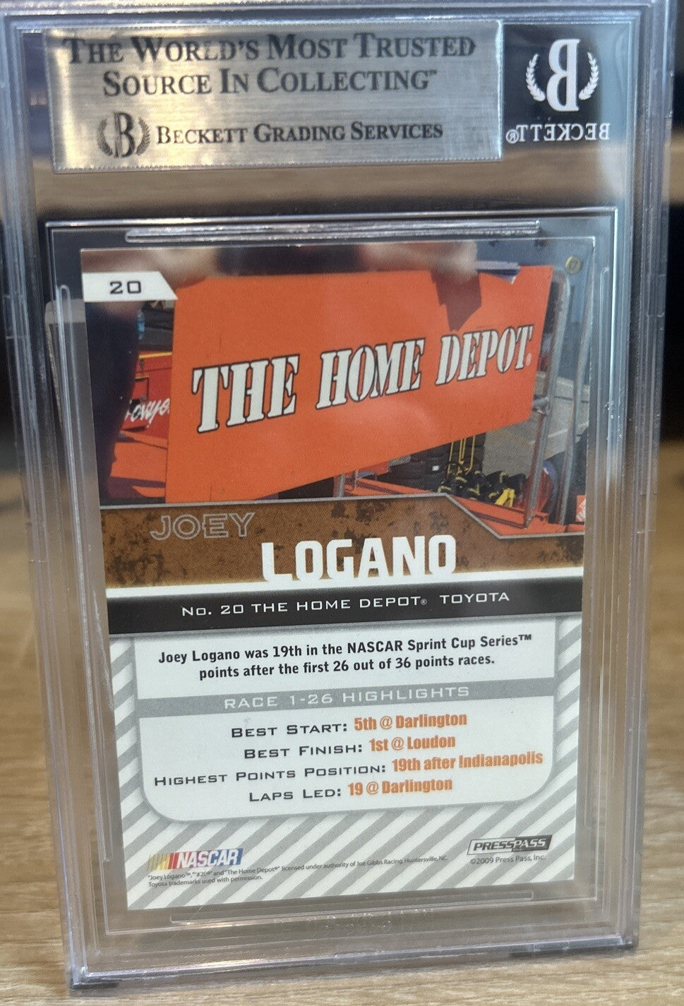 Joey Logano Signed 2010 Press Pass #20 Beckett BAS Slab