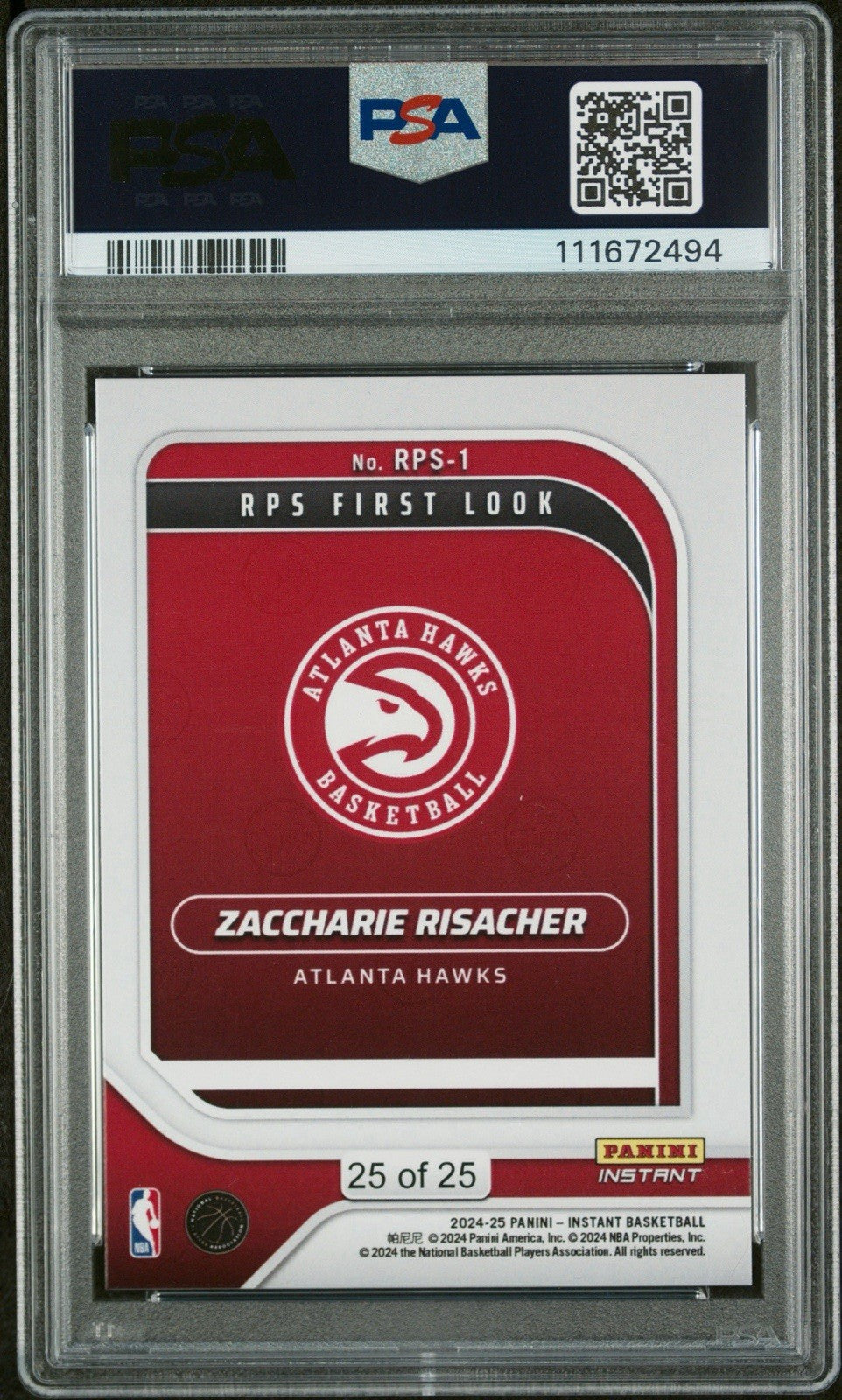 2024 PANINI INSTANT NBA RPS FIRST LOOK JUNGLE ZACCHARIE RISACHER /25 PSA 9 Mint