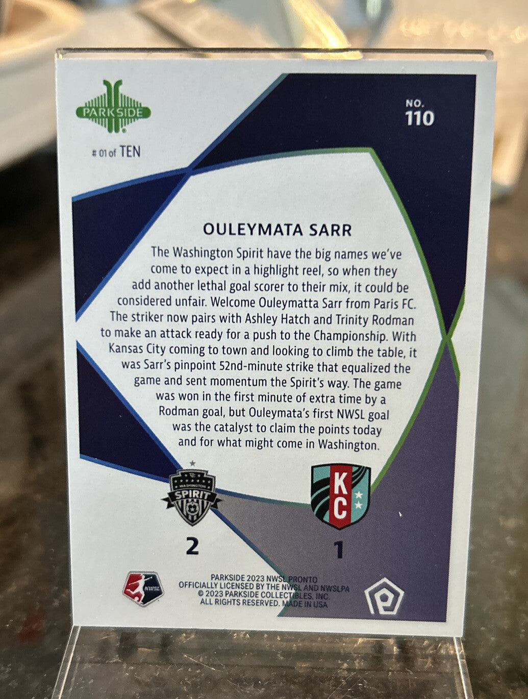 Ouleymata Sarr 2023 Parkside NWSL Pronto Week 20 Silver Rookie #110  01/10