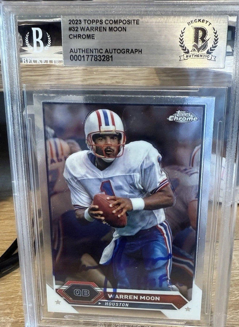 Warren Moon Signed 2023 Topps Composite Chrome #32 - Beckett BAS encased HOF