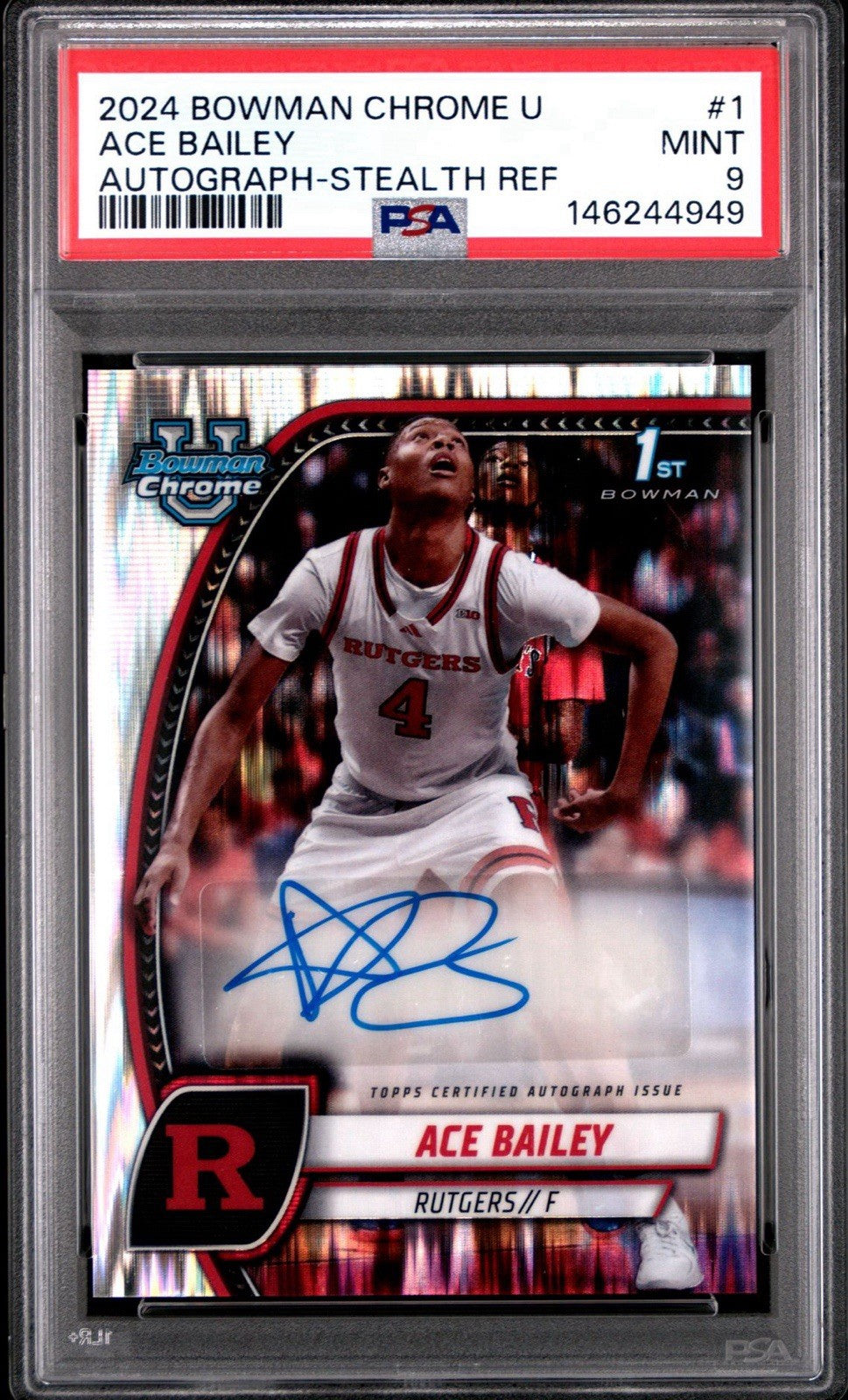 ACE BAILEY 2024-25 Bowman U Chrome #1 Stealth Refractor 1st Bowman Auto PSA 9