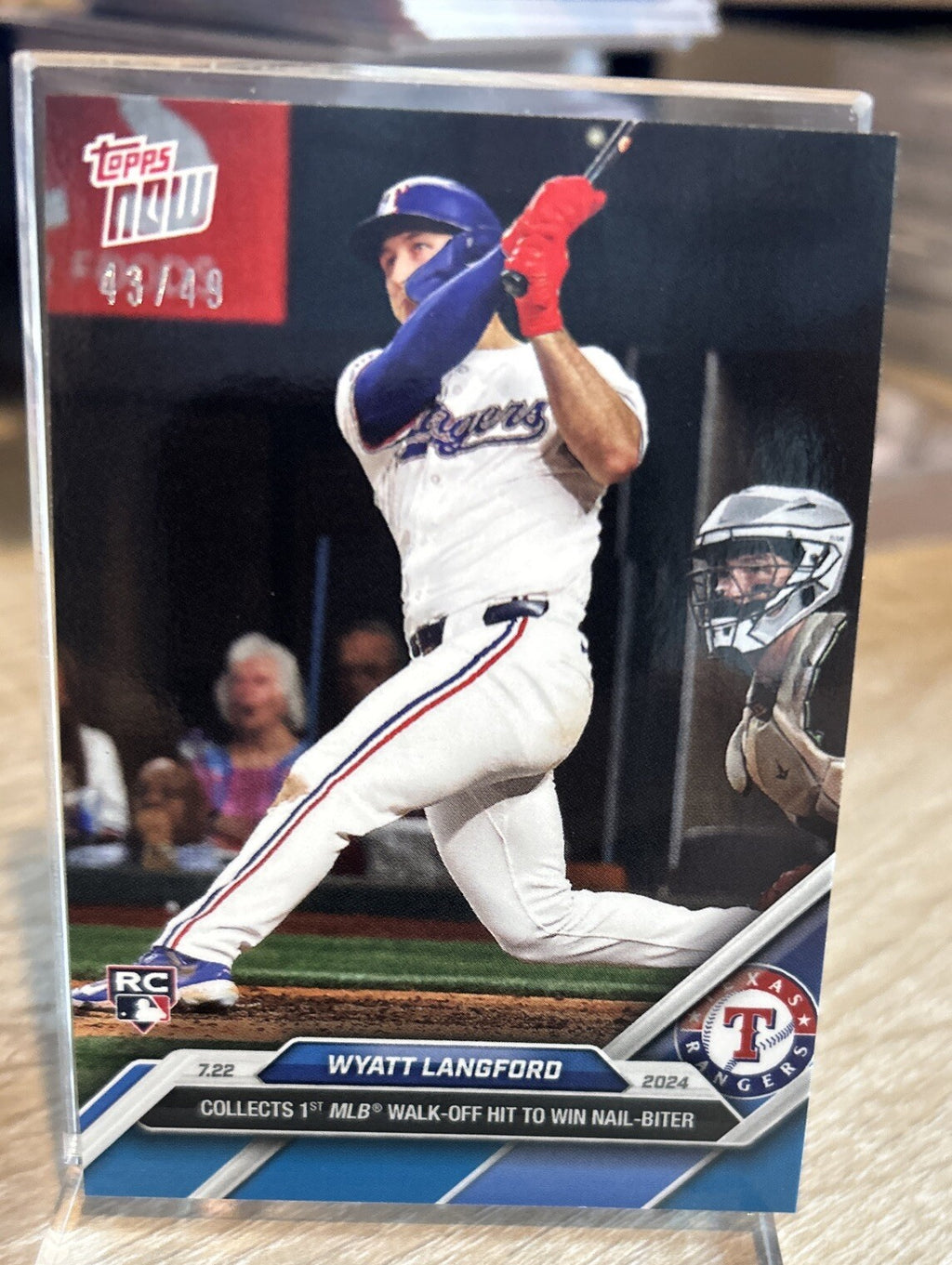 Wyatt Langford RC 1st Walk-off - 2024 MLB TOPPS NOW #456 Blue Parallel #d /49