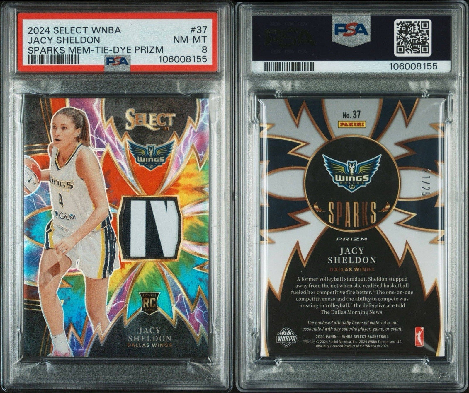 2024 Panini Select WNBA Jacy Sheldon Tie Dye Prizm Rookie Patch RC /25 PSA 8
