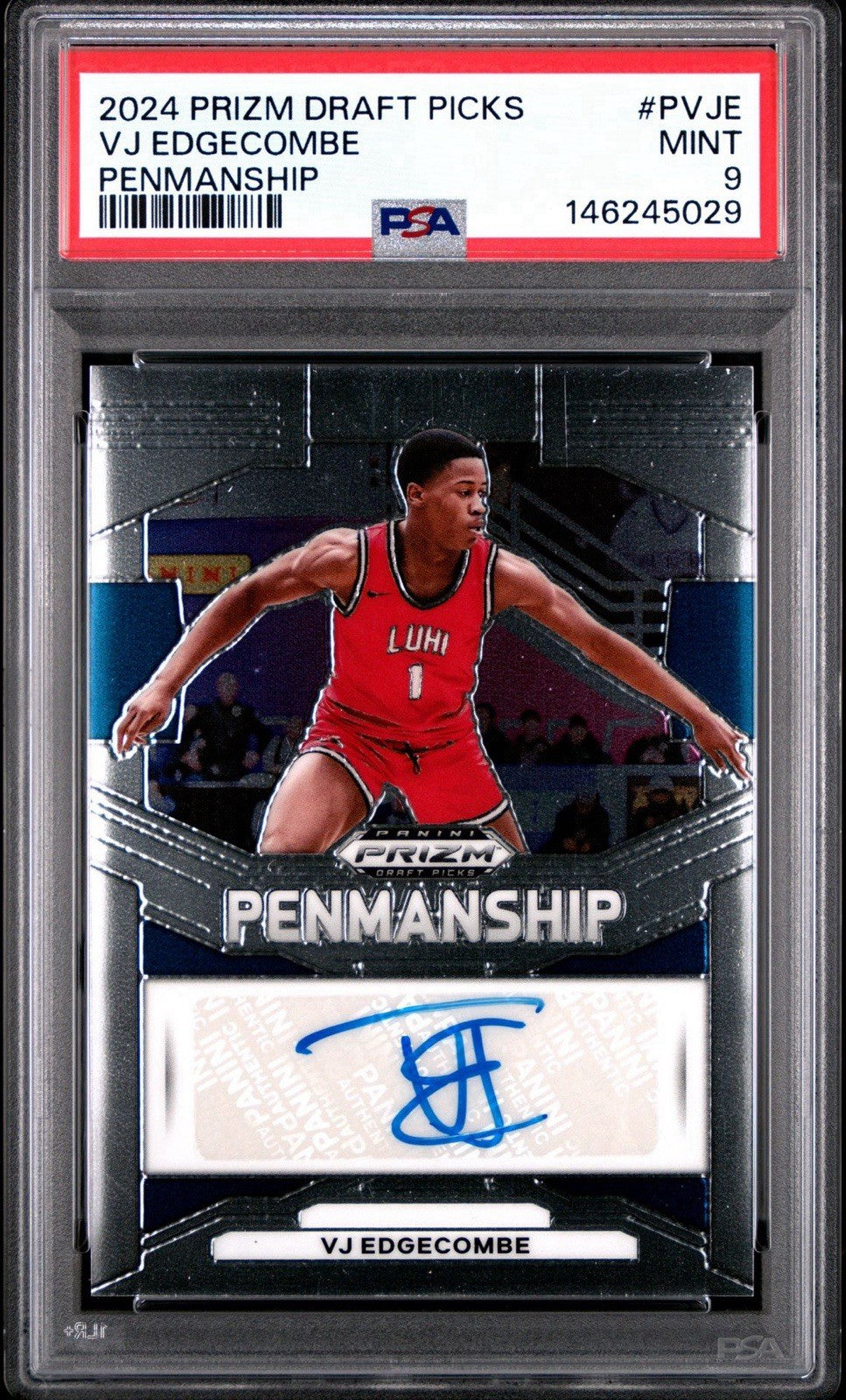 2024-25 Panini Prizm Draft Picks VJ Edgecombe Penmanship Autograph #P-VJE PSA 9