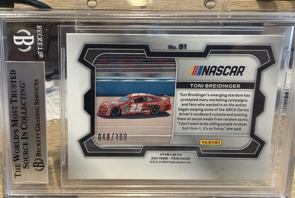 Signed 2024 Panini Prizm Rides Blue /199 Toni Breidinger - Beckett BAS Slab