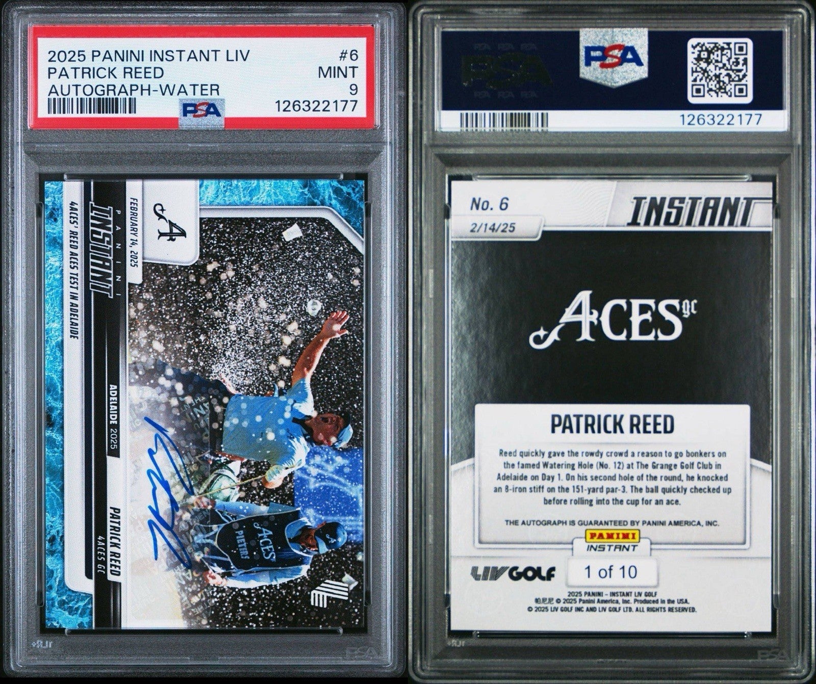 2025 PANINI INSTANT LIV GOLF #6 - Patrick Reed Auto 1/10 - PSA 9 Mint