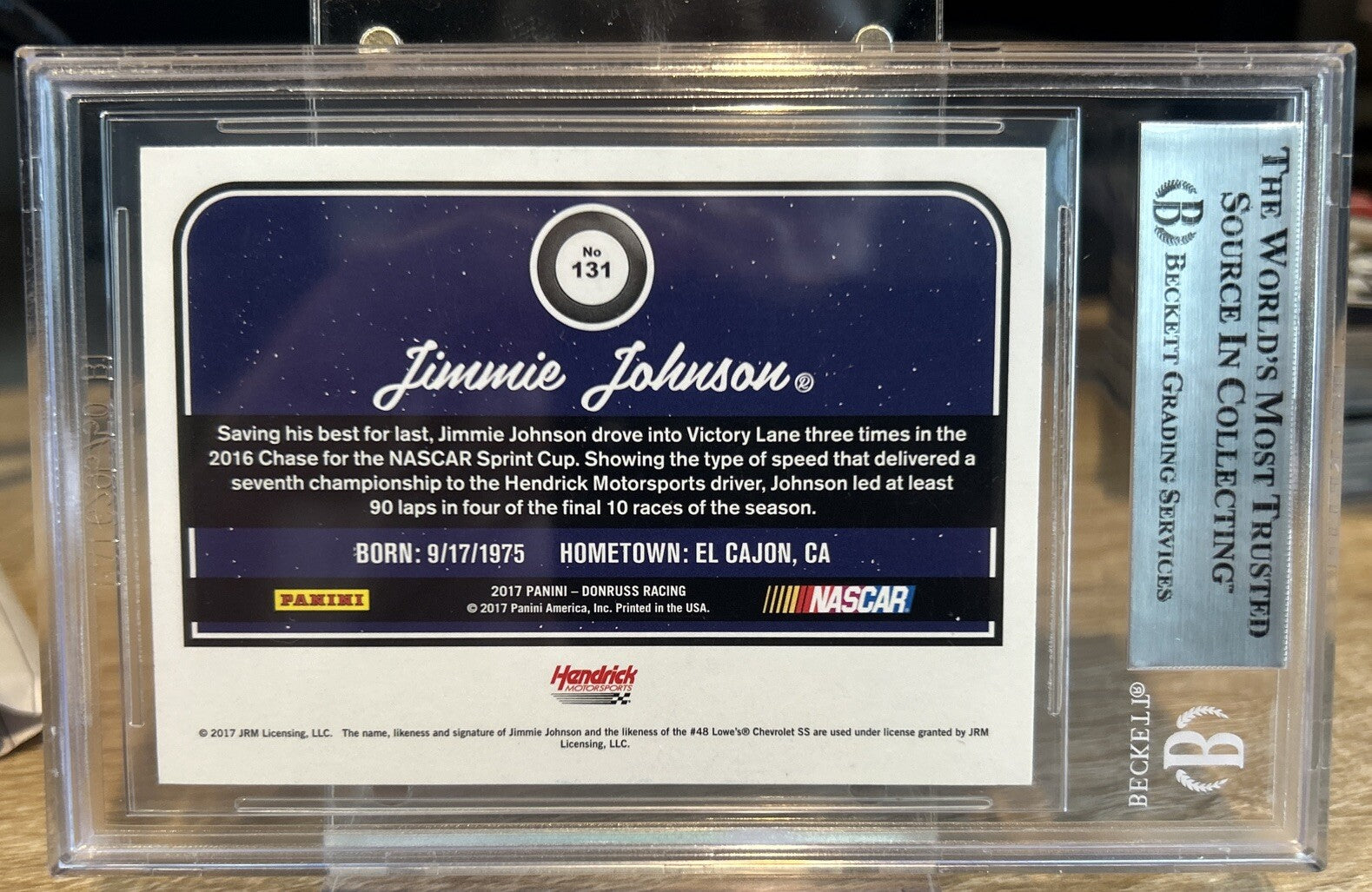 Signed 2017 DONRUSS JIMMIE JOHNSON #131 AUTOGRAPH BECKETT BAS Slab