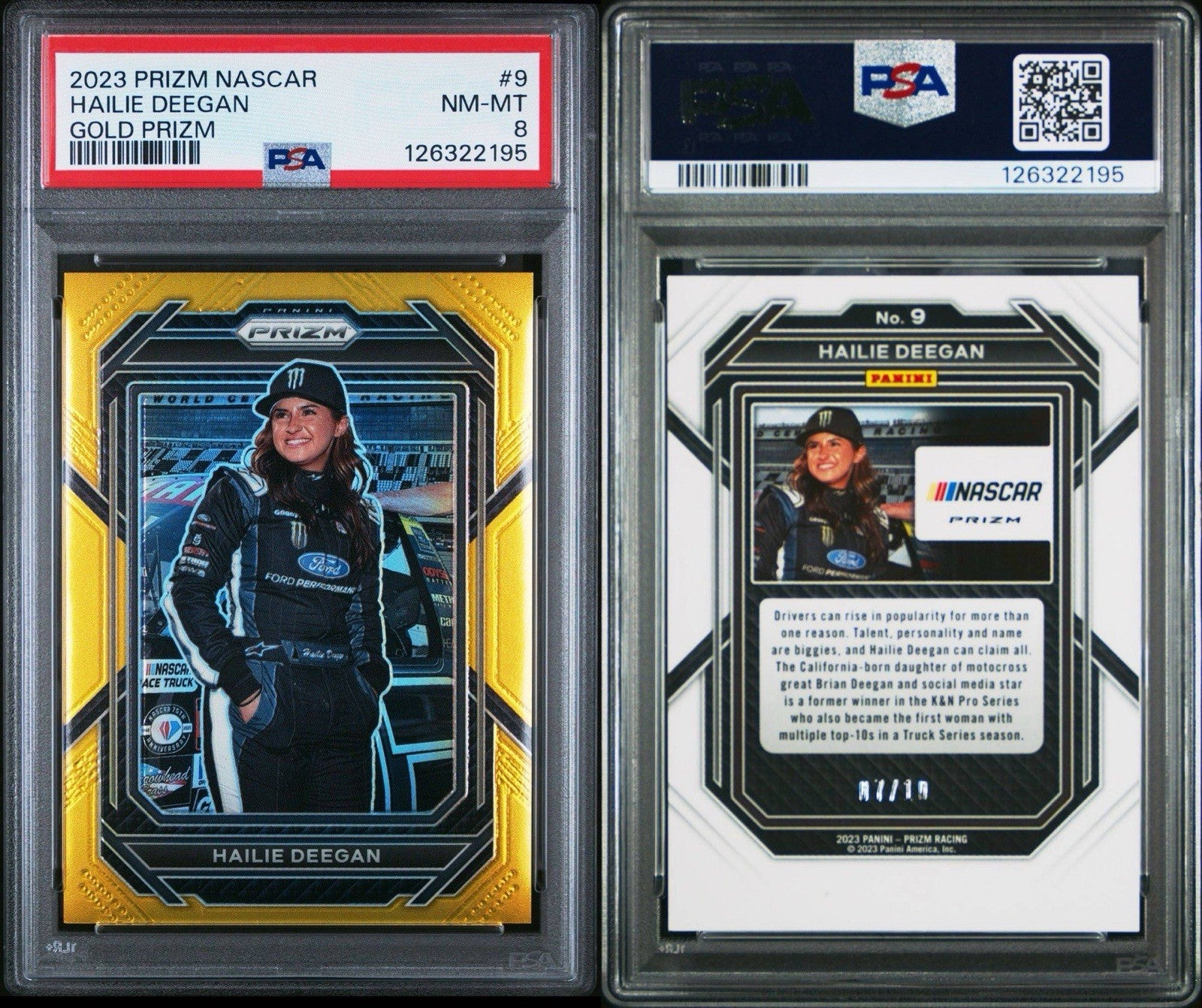 2023 Prizm Racing Hailie Deegan #9 NASCAR Gold Prizm Parallel PSA 8