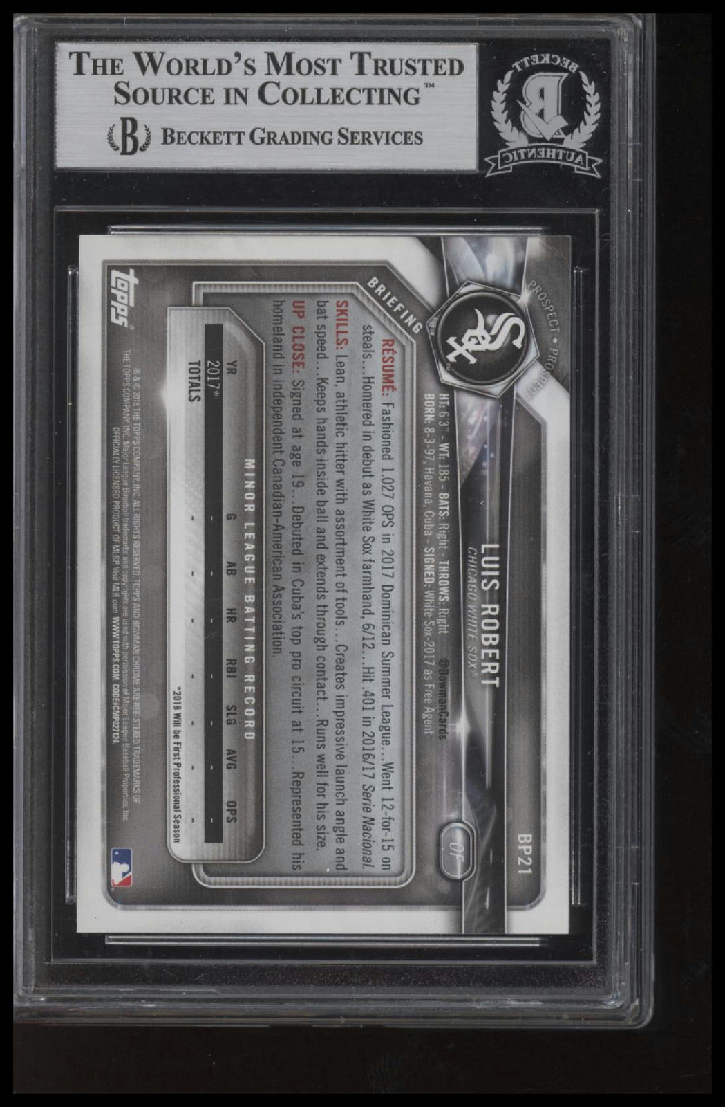 2018 Bowman #BP21 Luis Robert Prospects BAS Slab