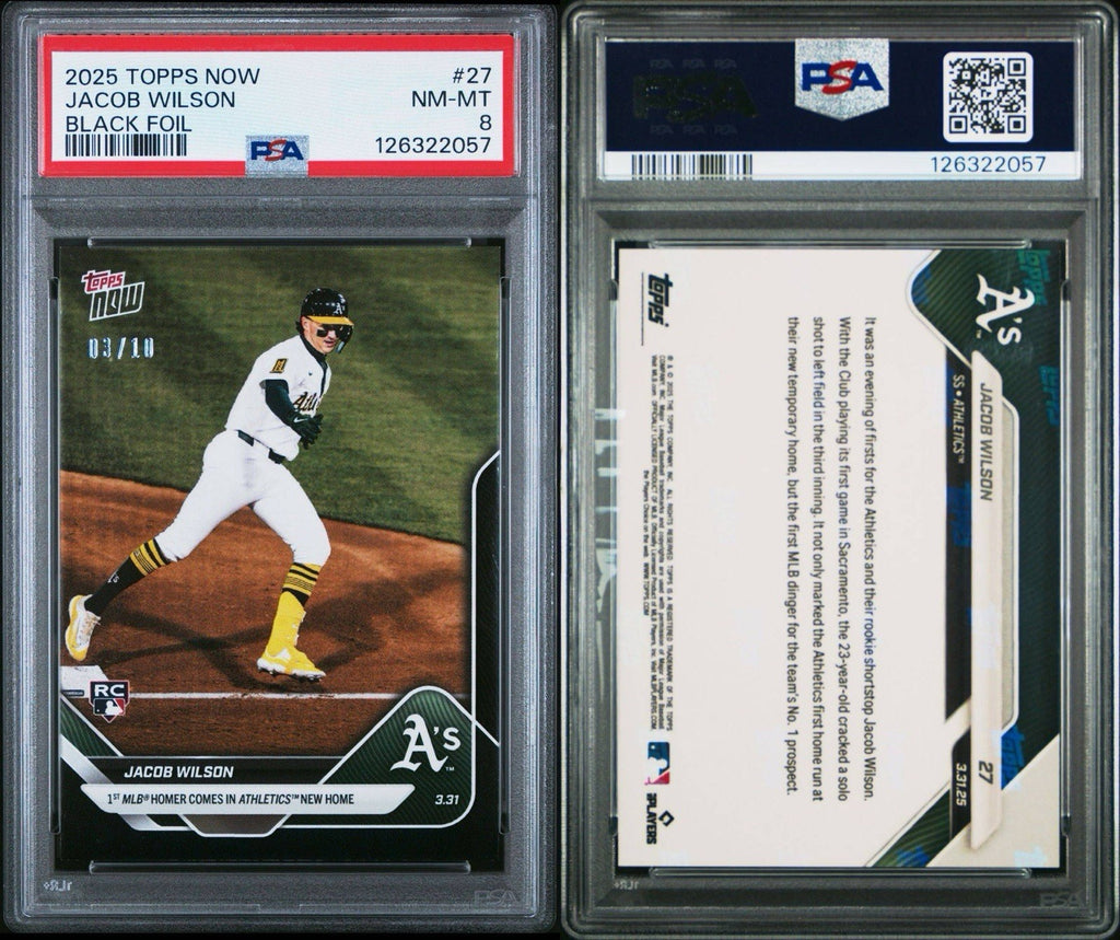 Jacob Wilson 2025 Topps Now #27 Black Foil #d /10 - 1st MLB HR - PSA 8