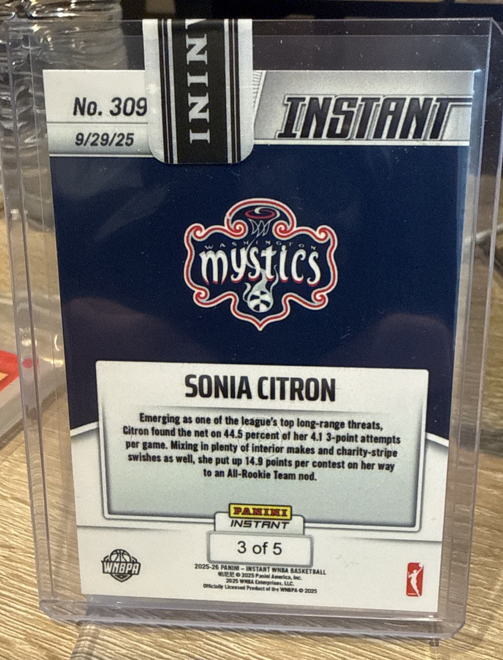 2025-26 Panini Instant WNBA Sonia Citron #309 All-Rookie Team Lightning 3/5 🔥
