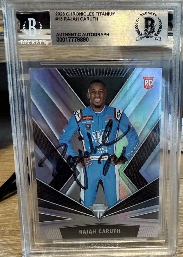 Signed RAJAH CARUTH -  2023 Panini Chronicles Titanium #13 - Beckett BAS Slab
