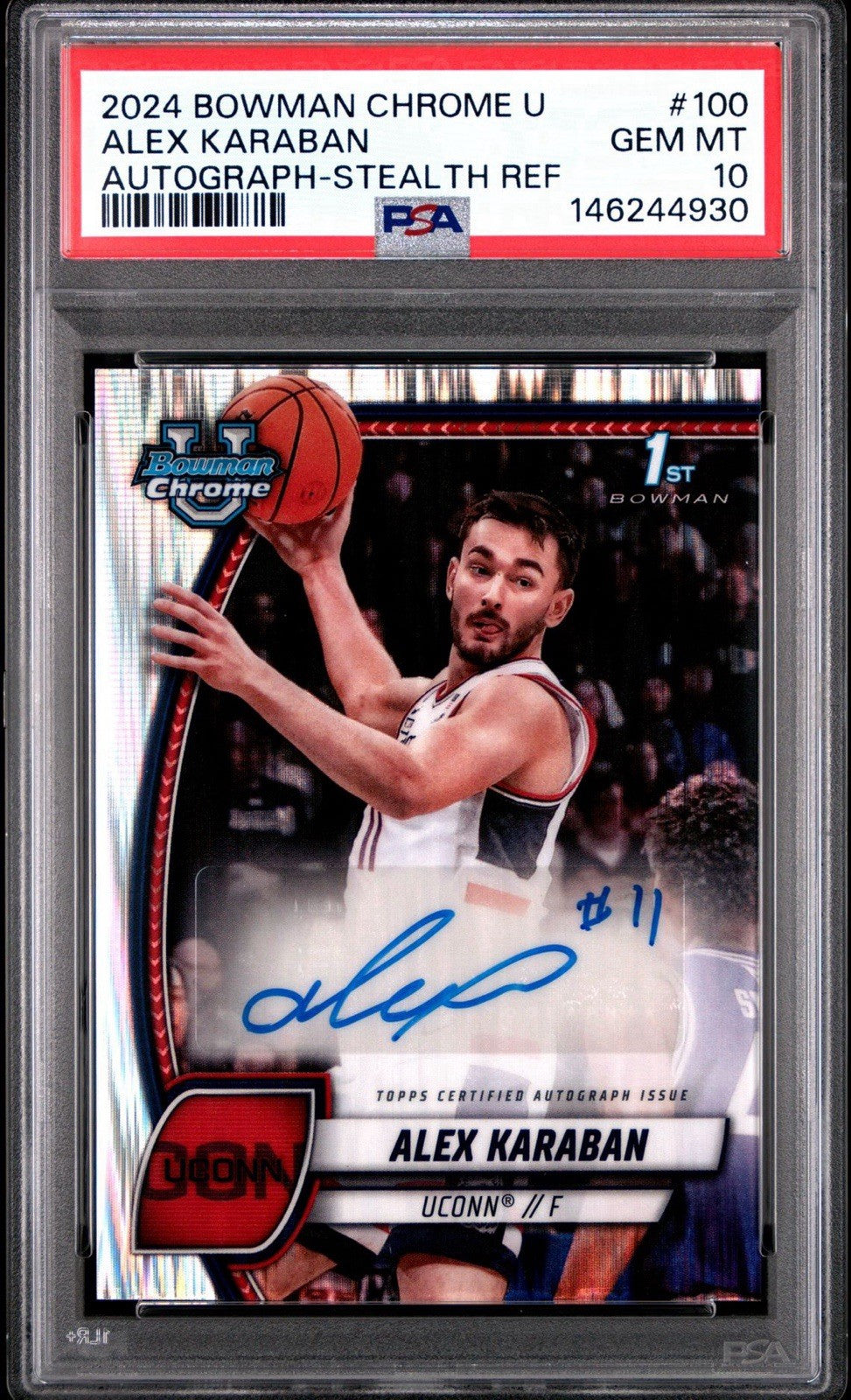Alex Karaban 2024-25 Bowman U Chrome 1st RC #100 Stealth Refractor PSA 10 Gem