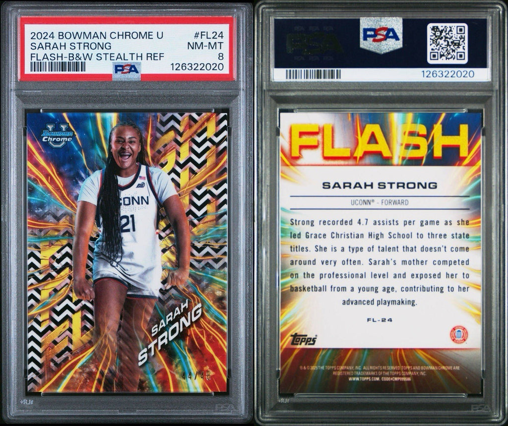 Sarah Strong 2024 Bowman Chrome U Flash #FL24 Black & White Stealth /48 PSA 8
