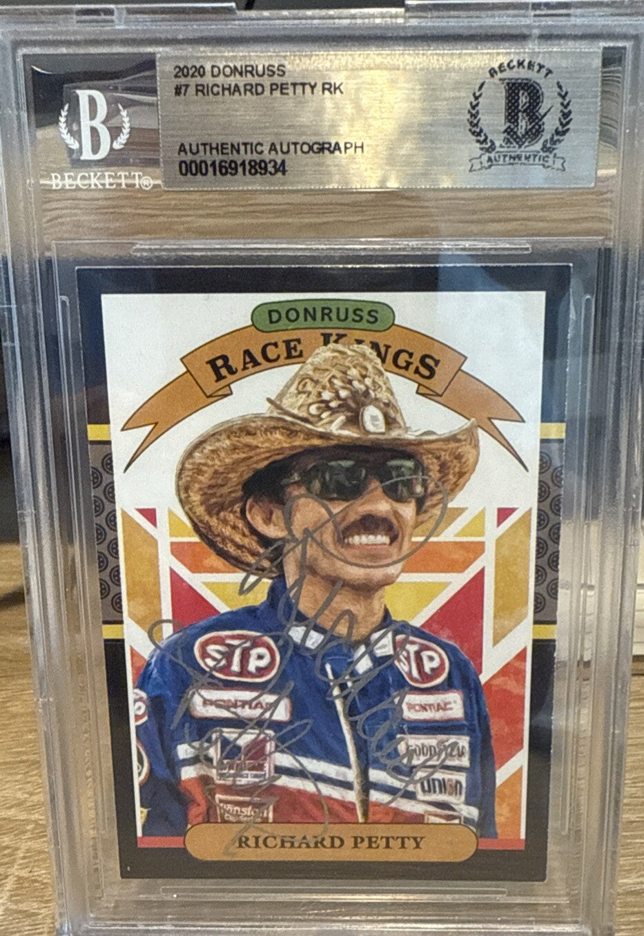 Signed Richard Petty 2020 Donruss Race Kings #7 BAS Beckett Slabbed