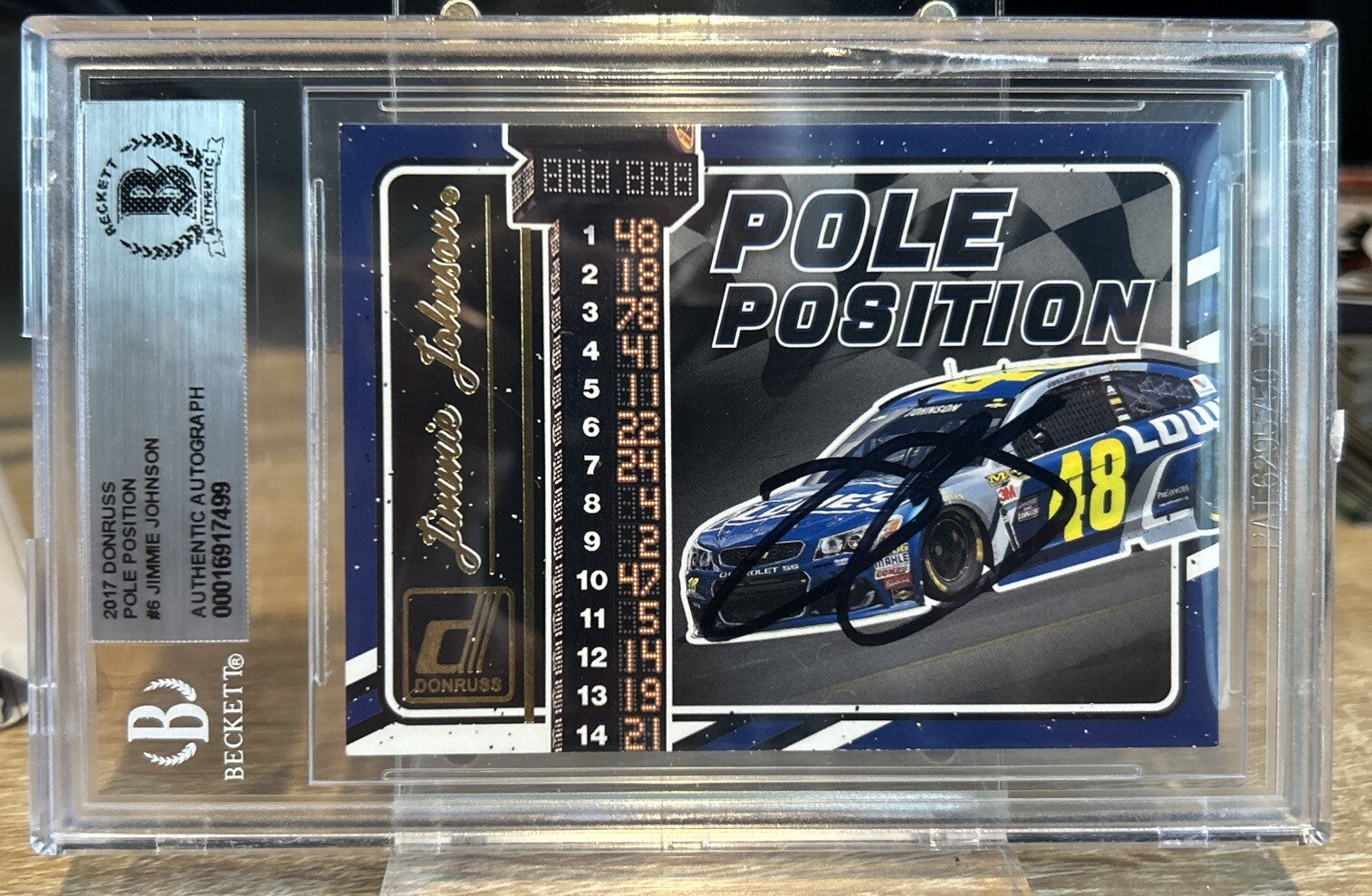 Signed 2017 DONRUSS Pole Position JIMMIE JOHNSON #PP6 AUTOGRAPH BECKETT BAS Slab
